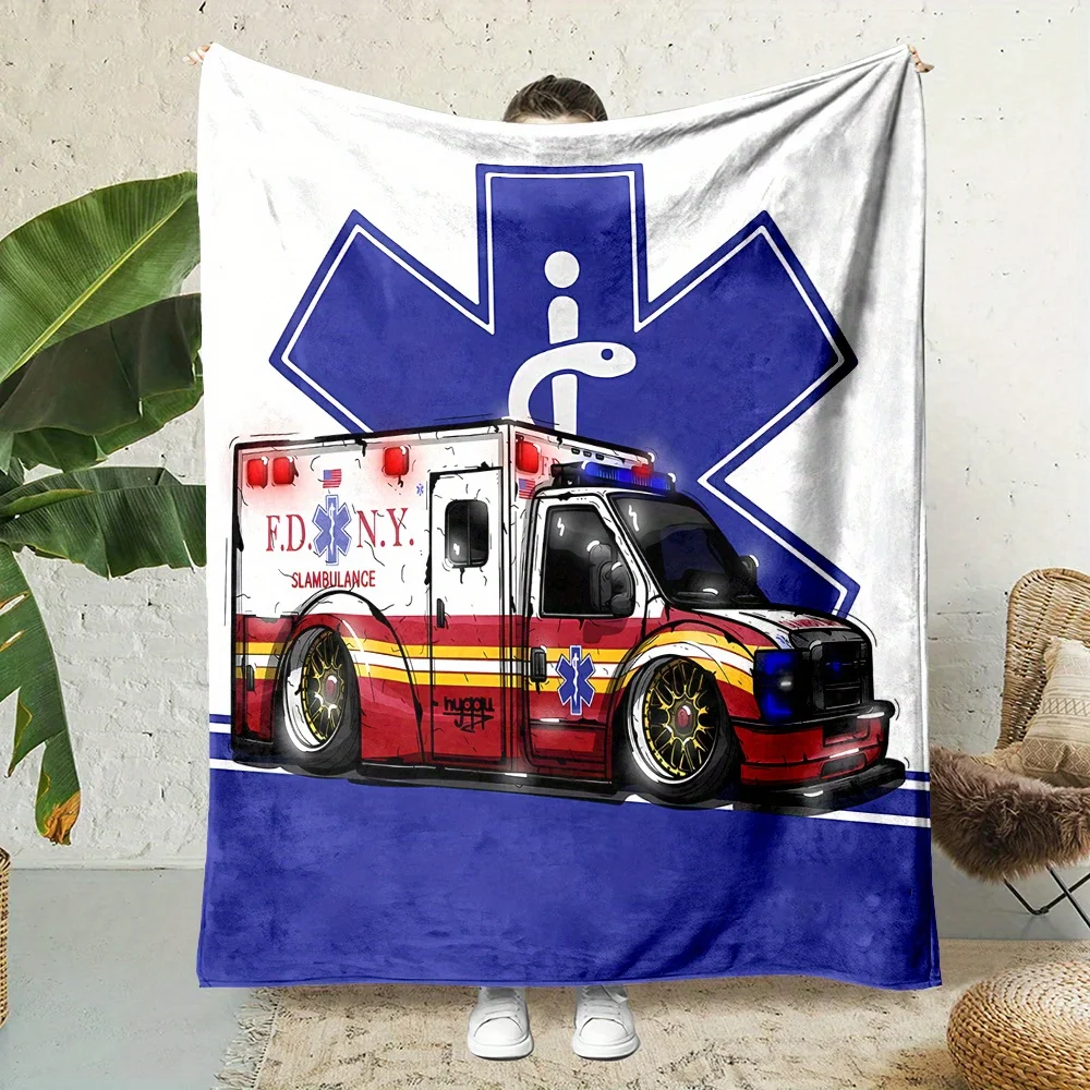 Contemporary Double Side Ambulance Printed Flannel Fleece Blanket-All Seasons, Cartoon Theme Sofa Bed Blanket