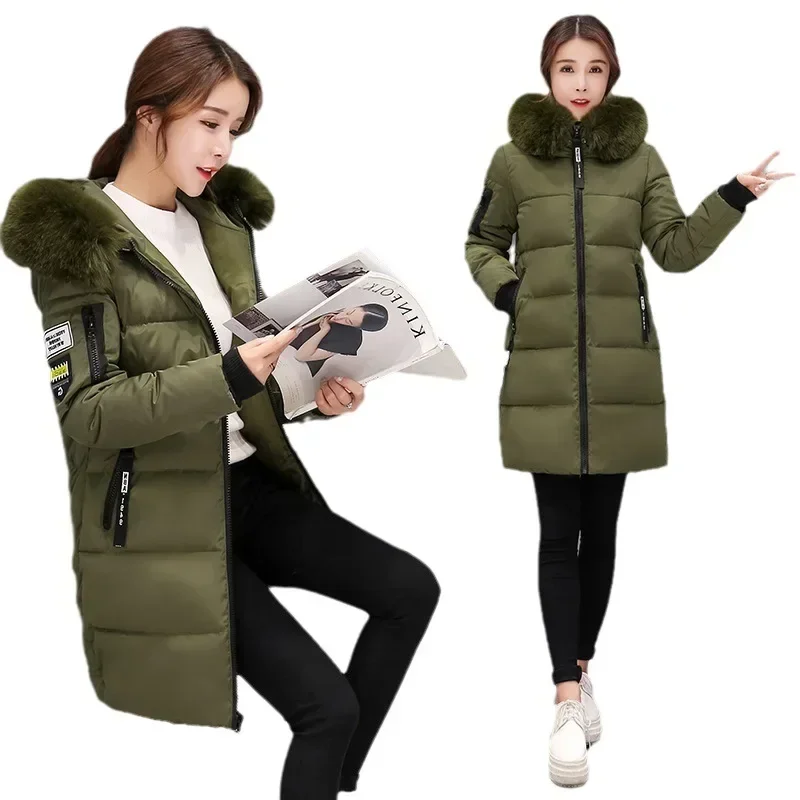 Parkas 2024 Winter Fashion Long Cotton Parkas Woman Winter Jacket Women Coats for Women Warm Slim-fit Hooded Jacket for Women