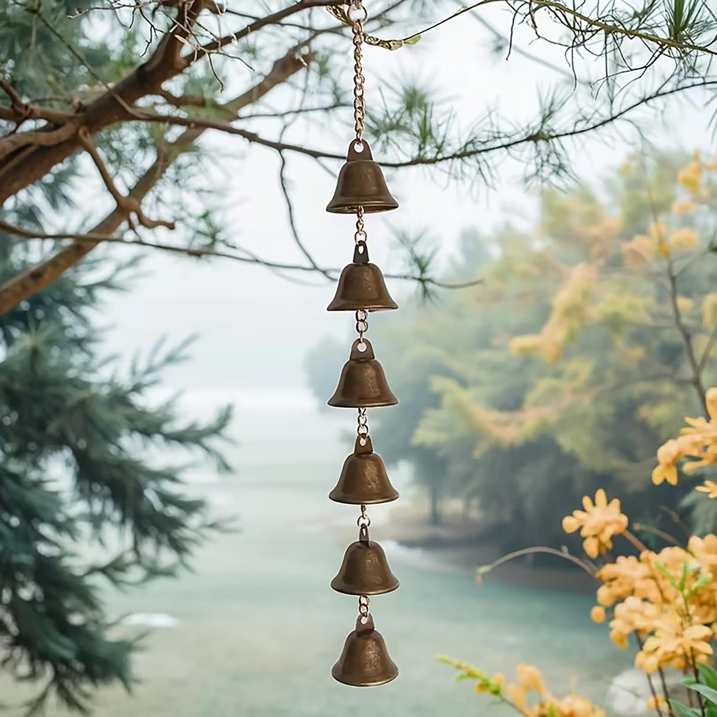 Handmade Metal Wind Chime, Classic Rustic Iron Bell with Decorative Chain, Handcrafted Artisan Design Creative Bell Hanging