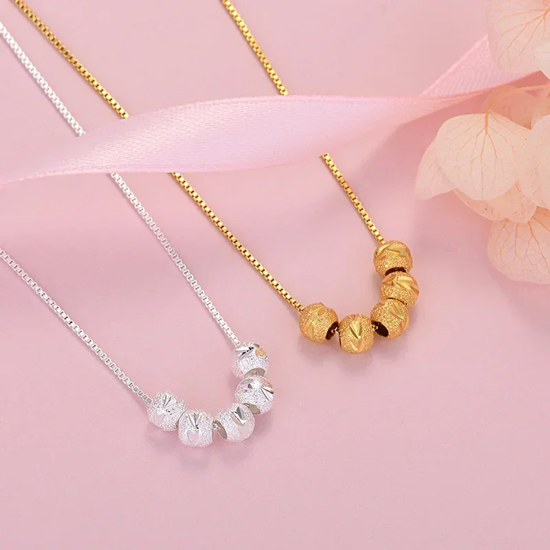 925 Sterling Silver 18K Gold Color beautiful lucky beads Chain Necklace For Women Man Wedding Party Jewelry gift
