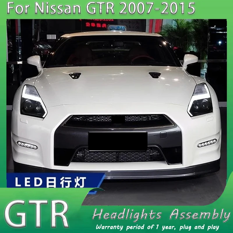 

Фара для Nissan GT-R, светодиодная фара 2007-2018, фары GTR R35 DRL, указатель поворота, дальний свет, линза проектора «ангельский глаз»