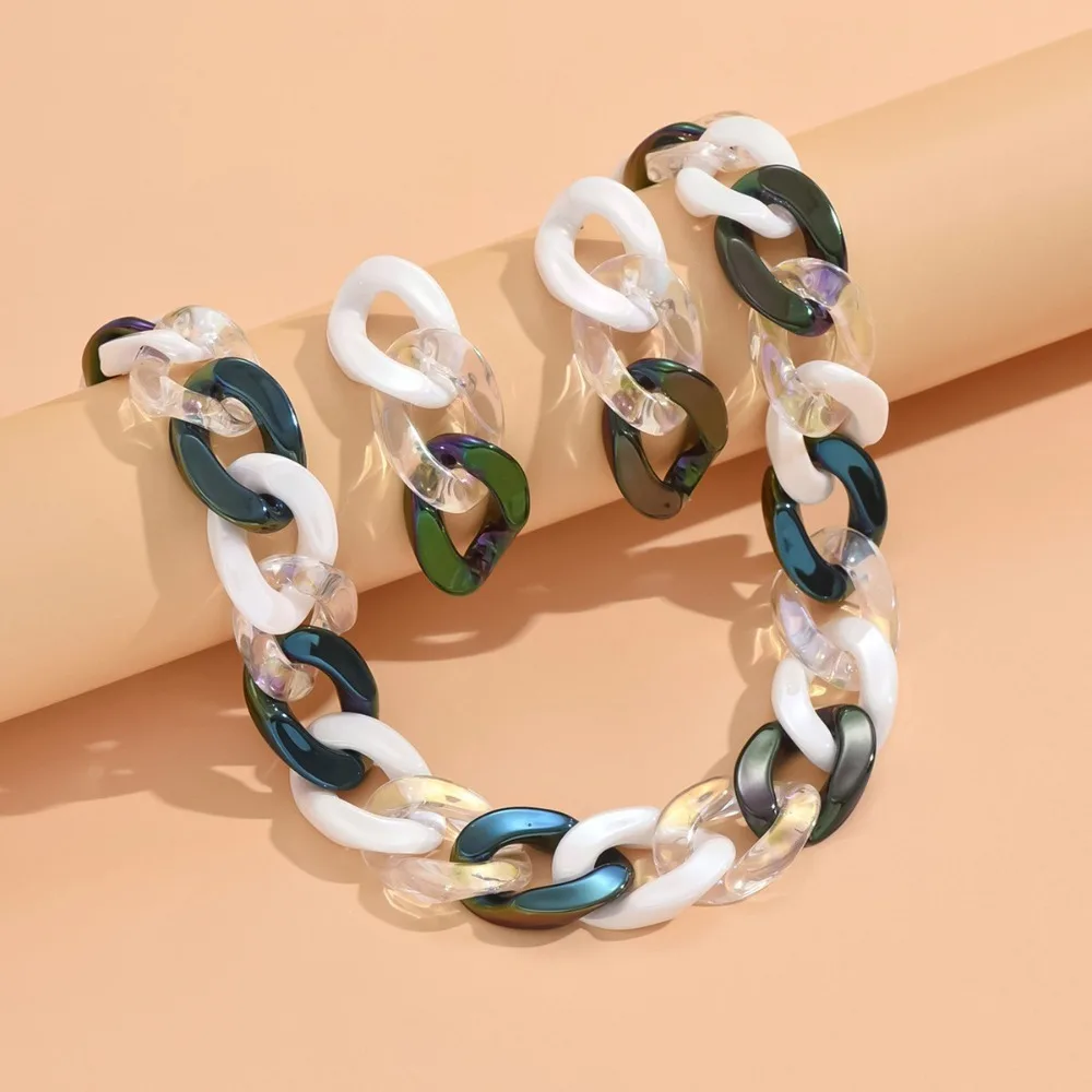 2024 New Acrylic Link Chain Chunky Contrast Color Earrings Necklace Set Thick Punk Jewelry Set Gift for Women