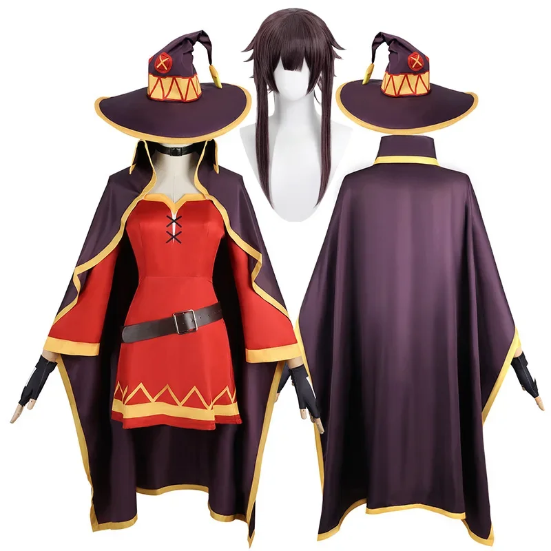 Megumin Cosplay Konosuba bendición de Dios en este maravilloso mundo disfraz sombrero capa mujeres Anime fiesta vestidos de juego de rol trajes