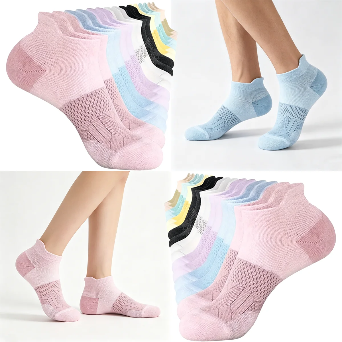 16 pairs of random athletic socks with arch support and compression ankle design, unisex, suitable for running and fitness.