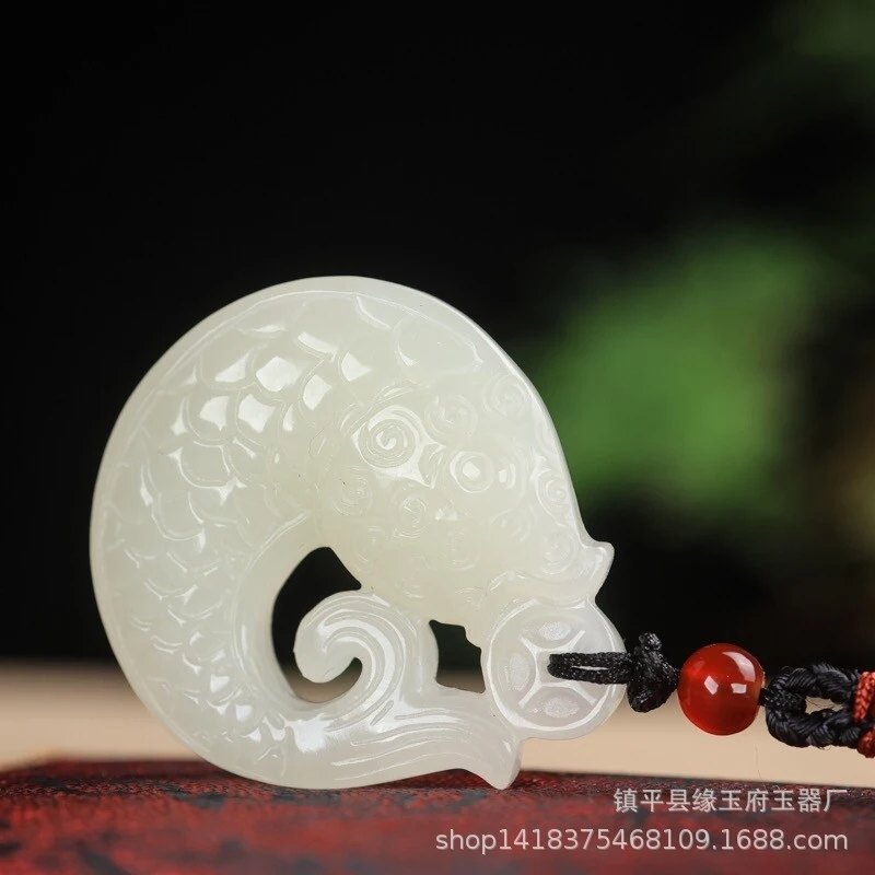 Hetian Jade Koi Fish Pendant Goldfish Necklace Natural Xinjiang Jade 