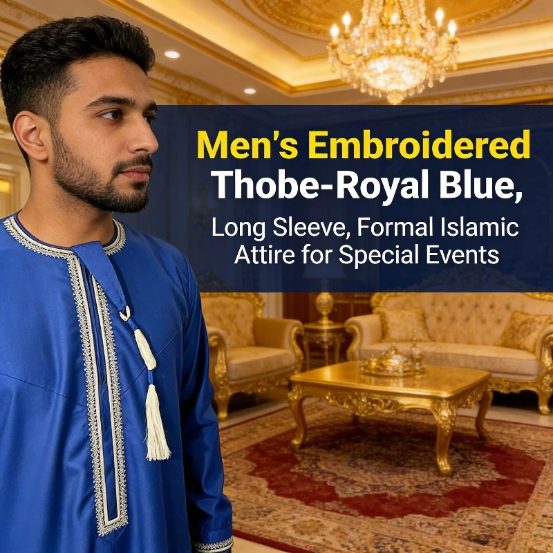 

2026 New Style Saudi Arabian Men's Solid Color Round Neck Long Sleeve Thobe