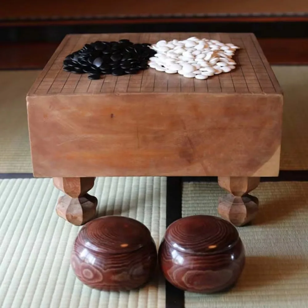 Portable Classic Strategy Board Game Wood Go Board Game Set Go Game Table Go Board with Bowl and Stone