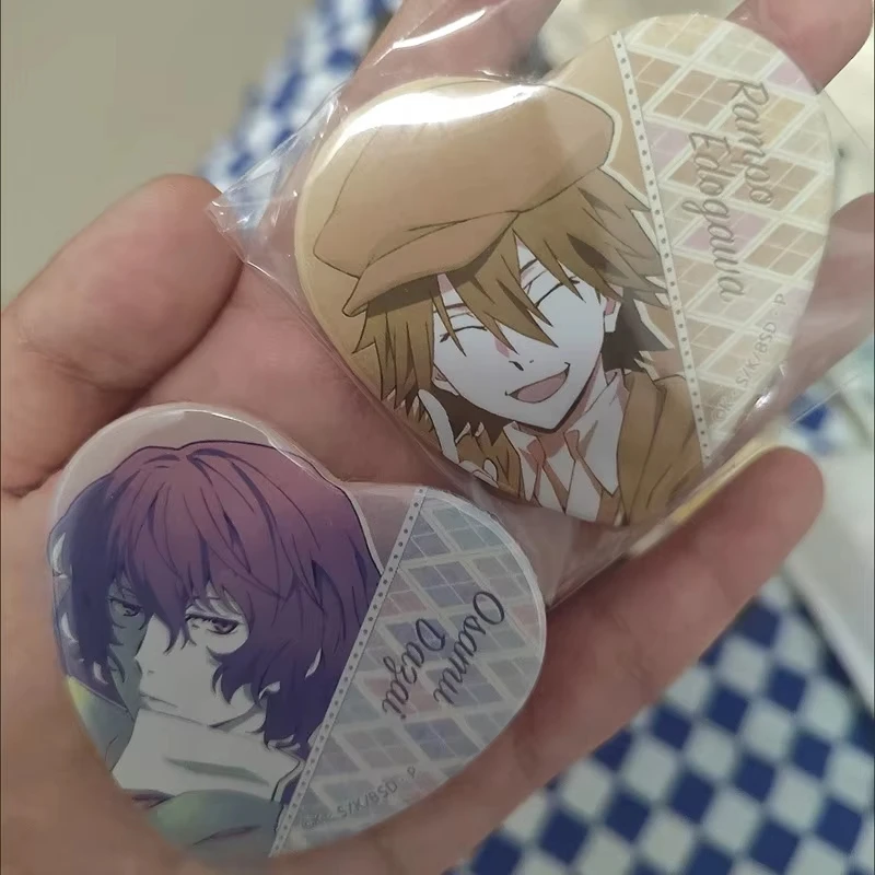 Anime Edogawa Rampo dazai osamu Cosplay Brooch Heart Tinplate Badge 2Pcs/Set Lapel Pin Bag Ornament Accessory Decoration Prop