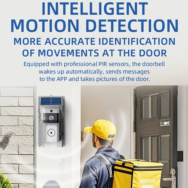 HD Wireless Smart Video Doorbell Mobile App Remote Control Security Monitoring Voice-Changing Intercom Doorbell With Solar Cover