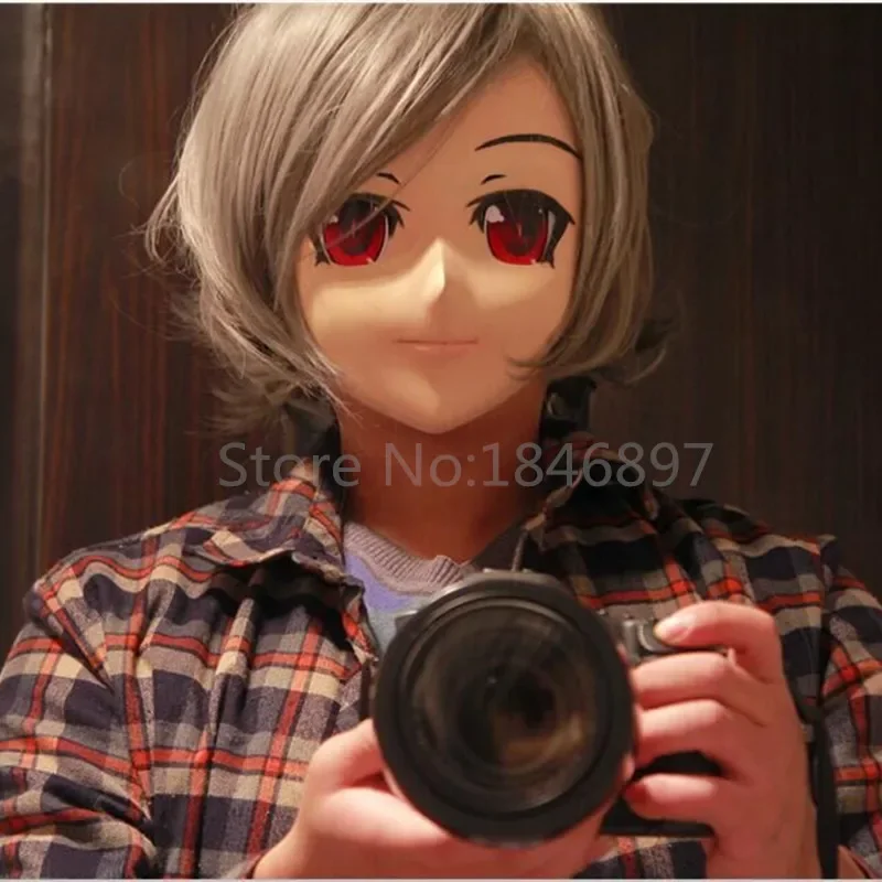 silicone half head male full face short hair red eyes kigurumi anime mask kigurumi cosplay role eye color can be customize