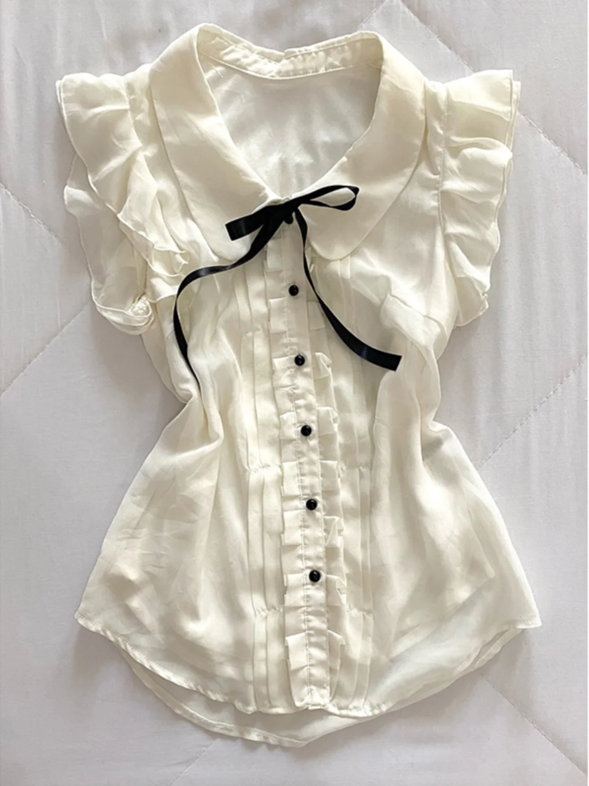 エレ ホワイト ドールカラー ヴィンテージ Vネック レディース イルト シフォン サマー トップ ファッショナブル ヴィンテージ スレ オルト スヴェ コットンブレンド