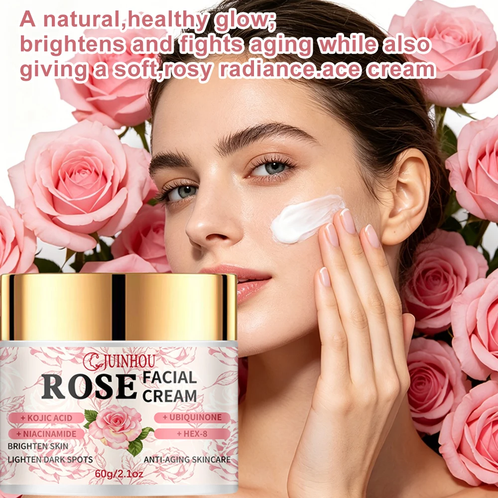 JUINHOU Women Rose Brightening Moisturizing  Face Cream with Niacinamide Kojic Acid for Dull Skin Lightweight Skincare Hot Sale