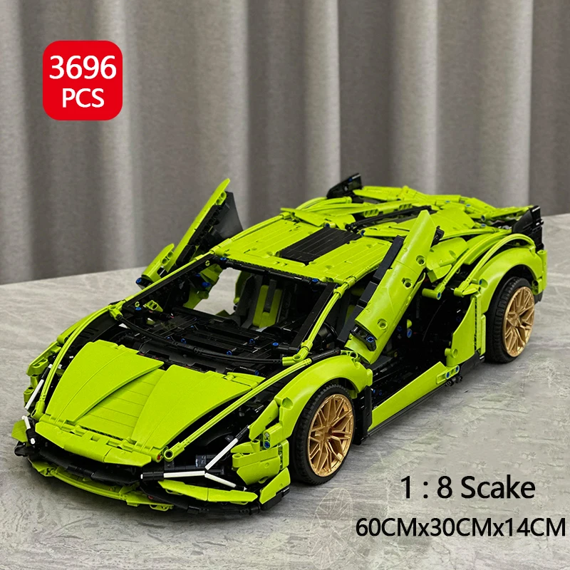

3696PCS Technical 1:8 Scale Green Classic Supercar Building Block,Mechanical MOC Model,high Difficulty Assemble Toy Gift by Boys