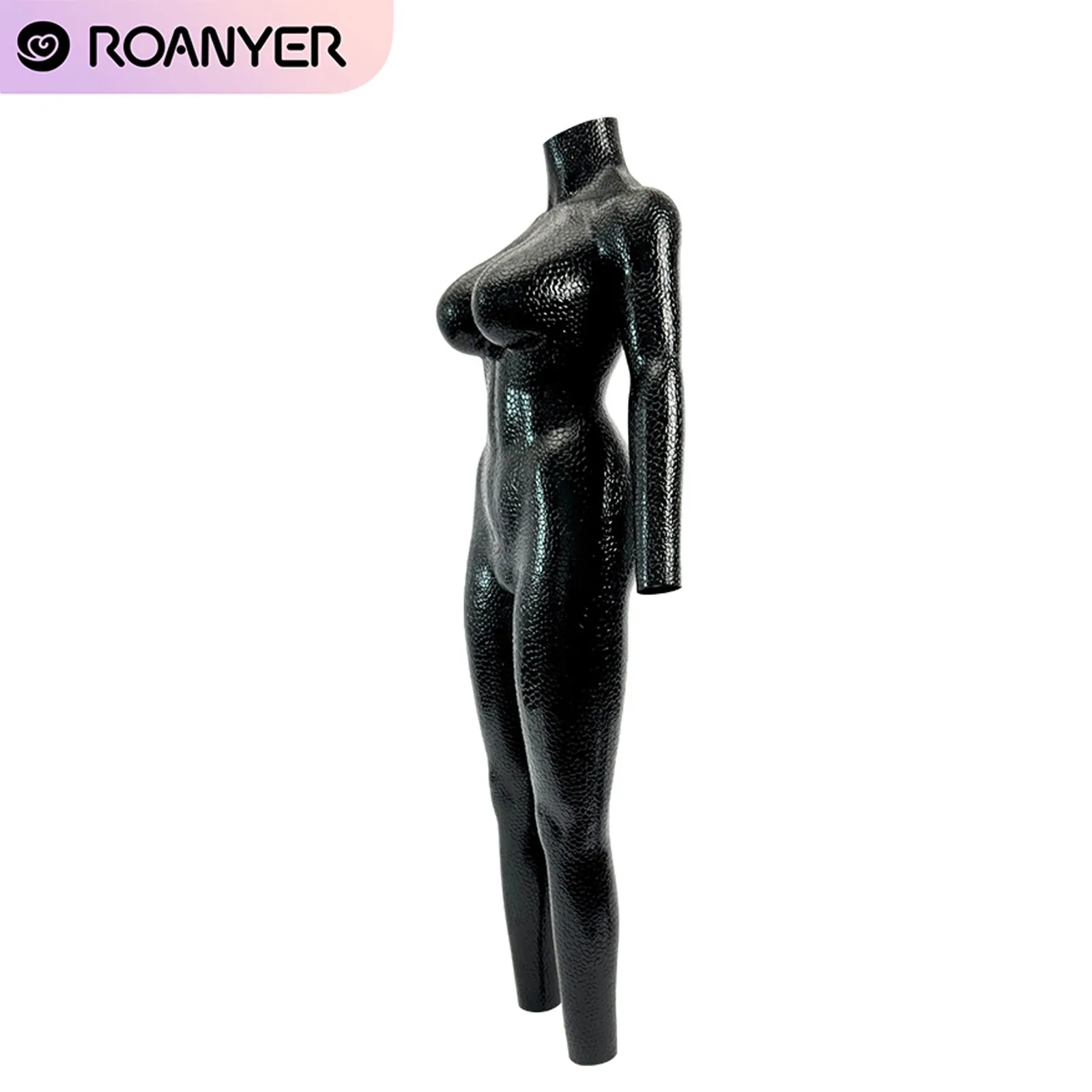 Roanyer Black Glossy Serpentine Texture D Cup Silicone Bodysuit for Halloween Party Cosplay