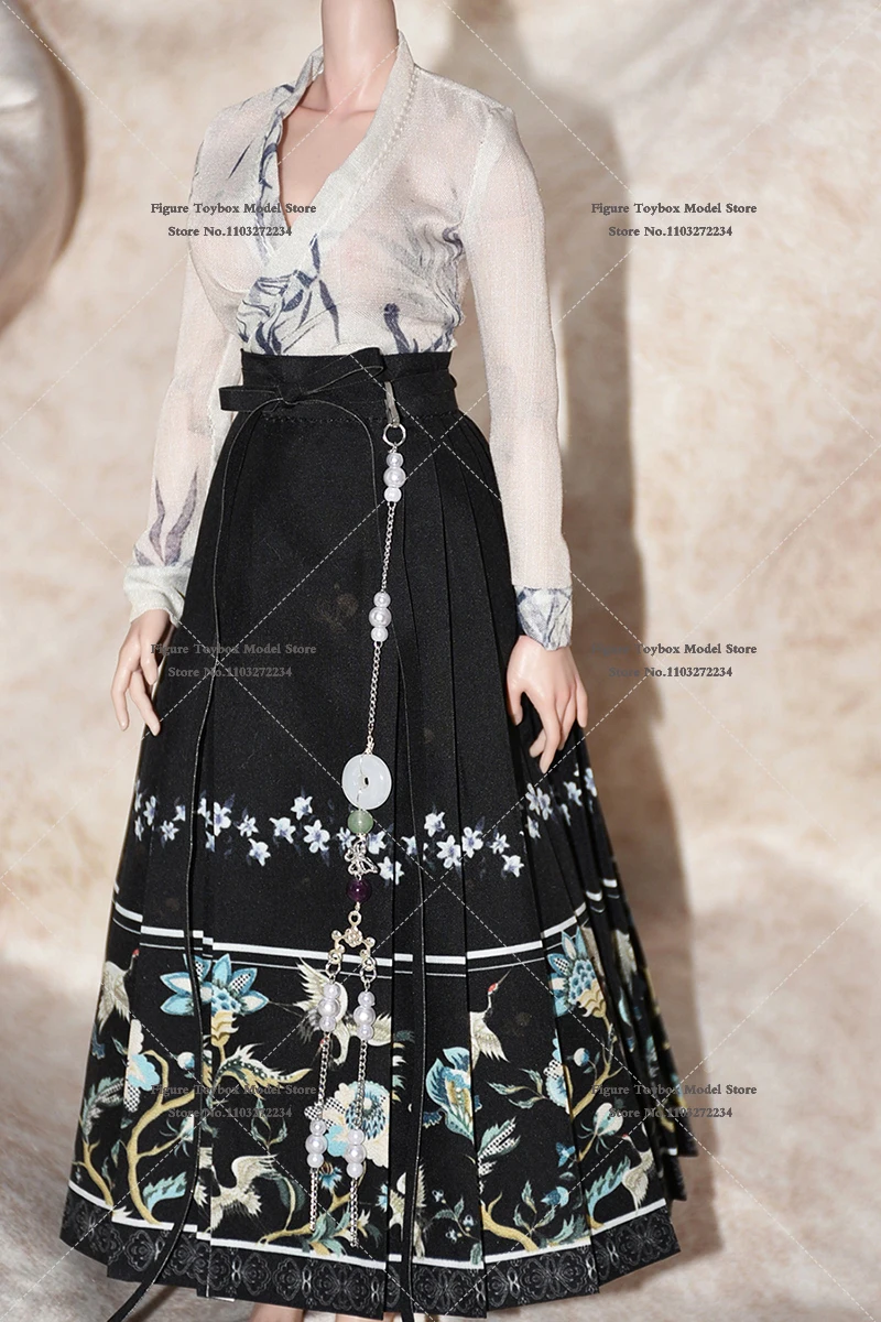 1/6 Female Soldier Silk Transparent Long Sleeve Shirt Flower Print Horse-face Skirt Chinese Traditional Dress For 12