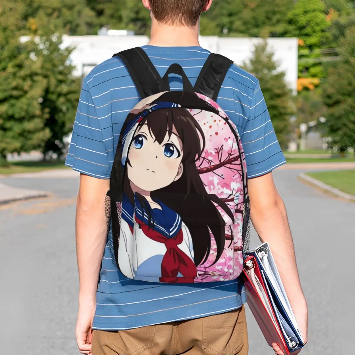 Anime Girl Wear Uniform And Cherry Blossoms Backpack Student BookBag Children School Bag Computer Shoulder Bags for Boys Girls