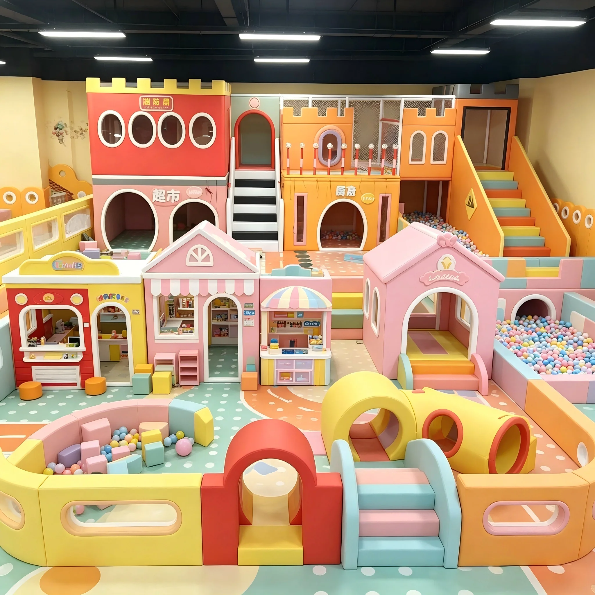 Eco-Friendly Wooden Role Play House, City Series for Kindergarten, Daycare, Soft Play Structure, Kids Amusement Park