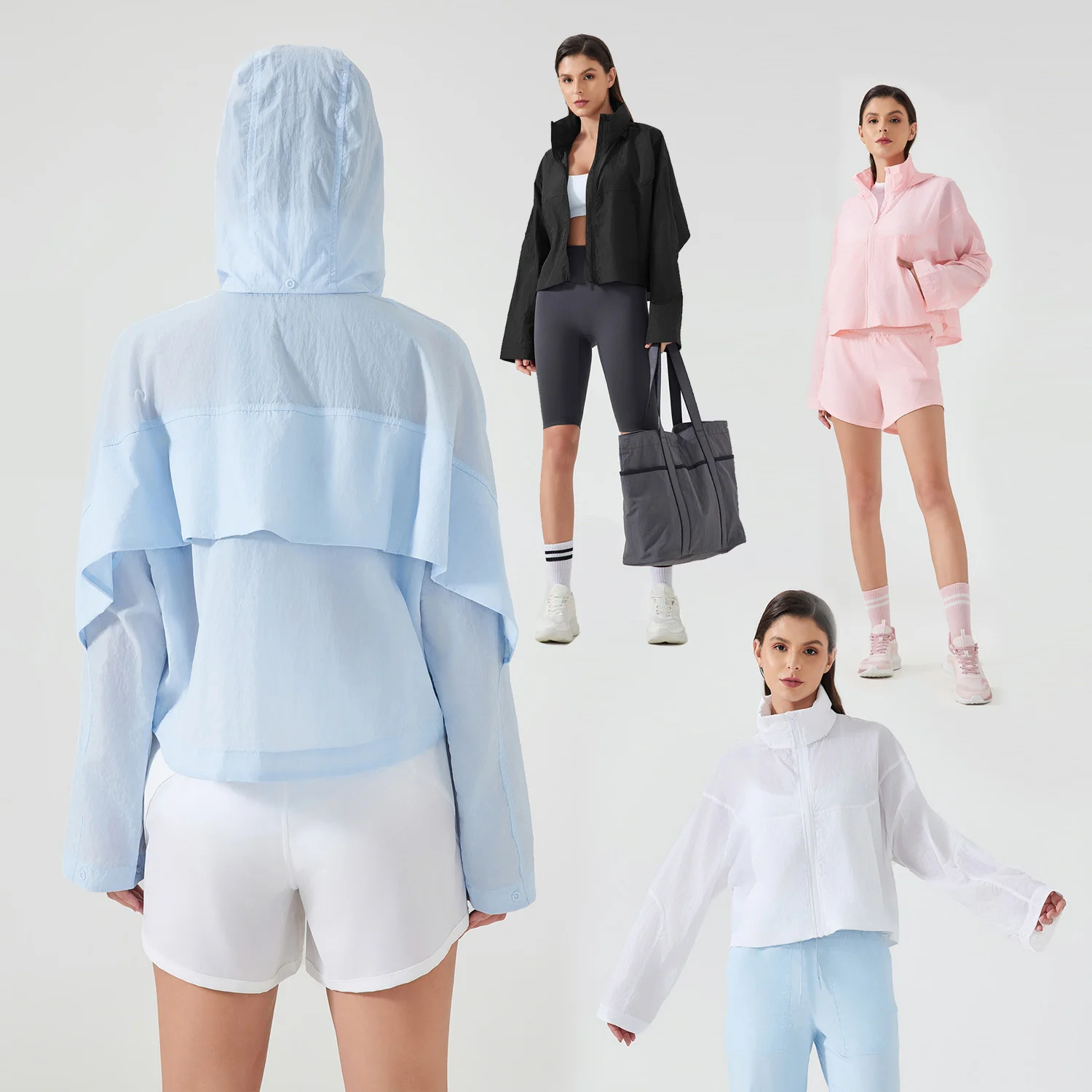 Summer Outdoor Waterproof Lightweight Quick Dry Short Jacket Women Loose Casual Sport Fitness Hooded Jacket Girl Y2k Coat