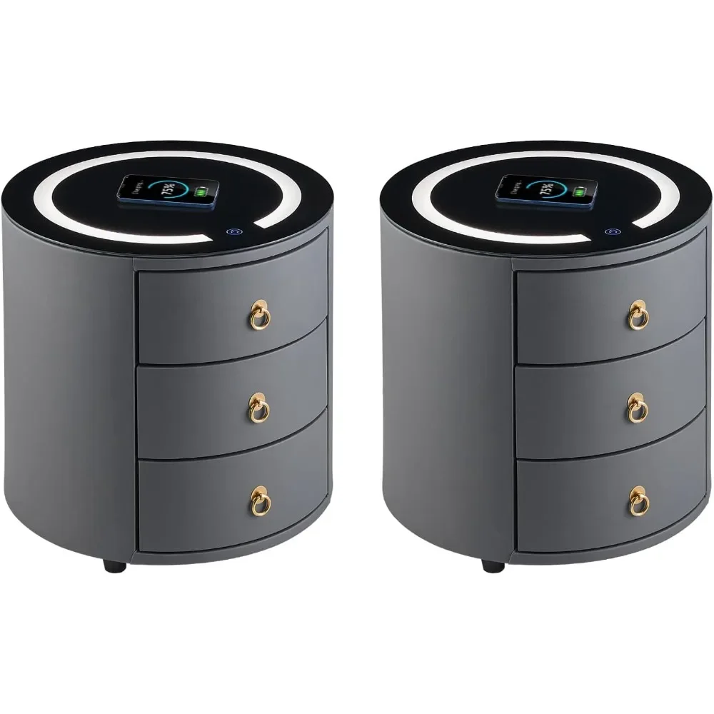 

Modern Nightstand with 3 Drawers, Smart Nightstands with Wireless Charging Station, Adjustable Led Light, No Assembly