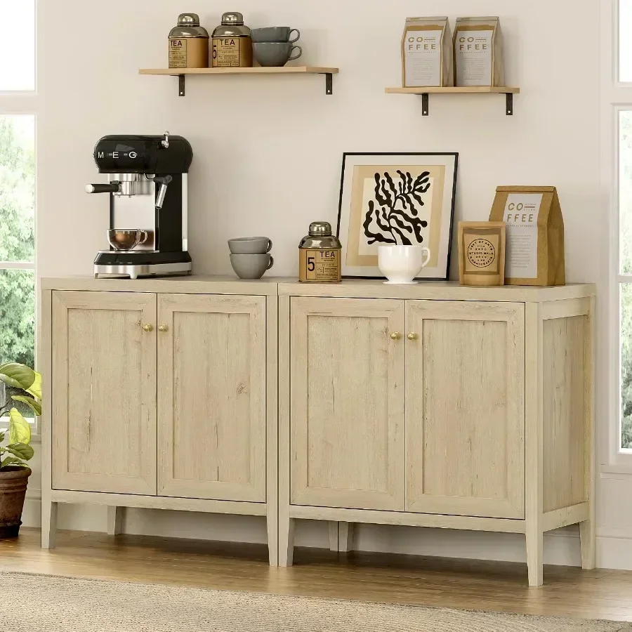 Buffet Cabinets Set of 2 with Storage, Farmhouse Sideboard Cabinet with Adjusable Shelves, Credenza, Accent Cabinet, Kitchen Co