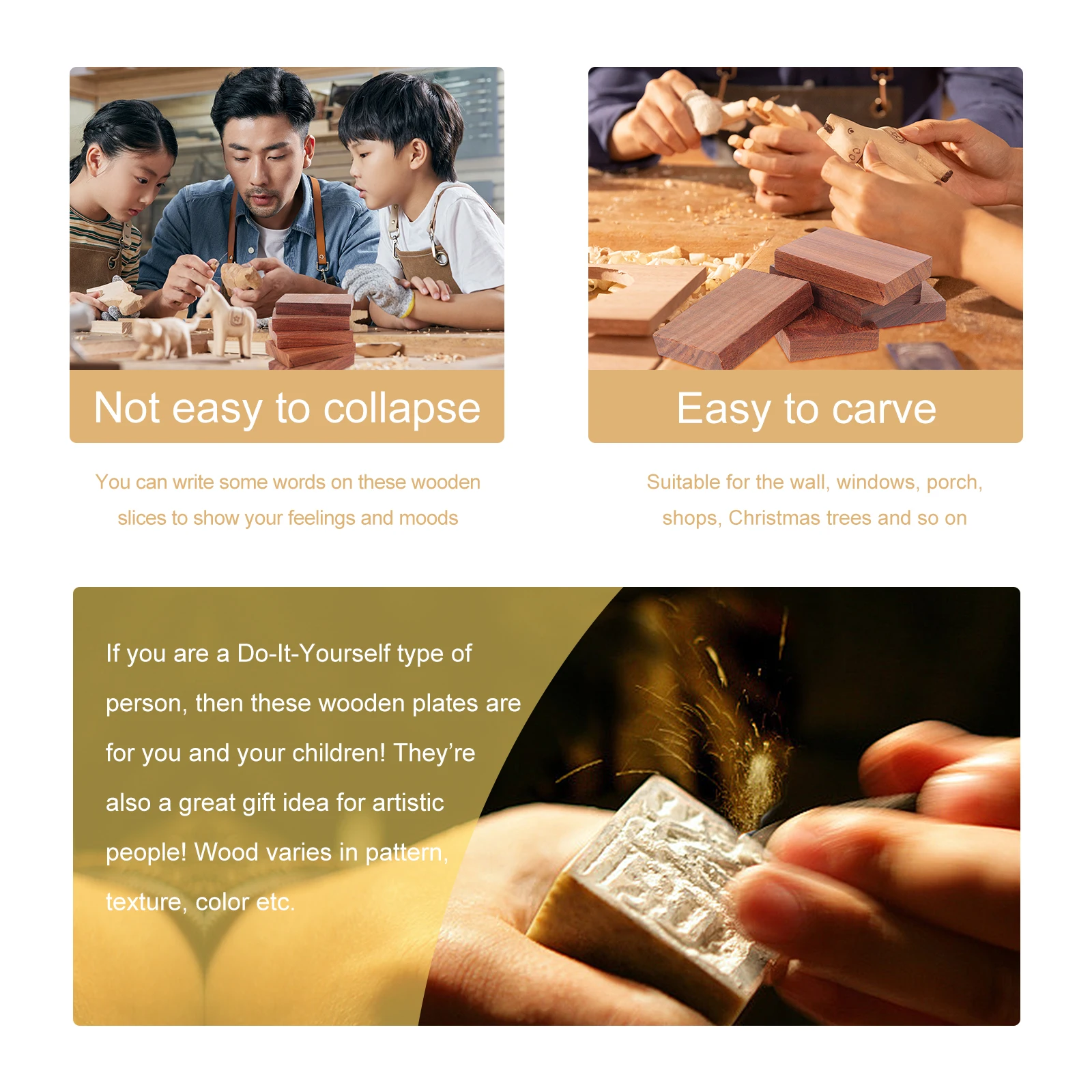 5 ชิ้นขนาดเล็ก Strong ทนทาน DIY Craft Plank อุปกรณ์ศิลปะไม้บล็อกแกะสลักอุปกรณ์เย็บผ้า