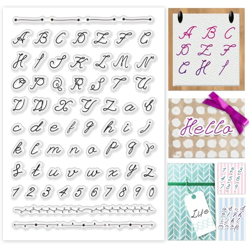 1Sheet 26 Alphabet Transparent Seal Stamps Capital Lowercase Letters Clear Stamps Numbers Silicone Stamp Rubber Stamp