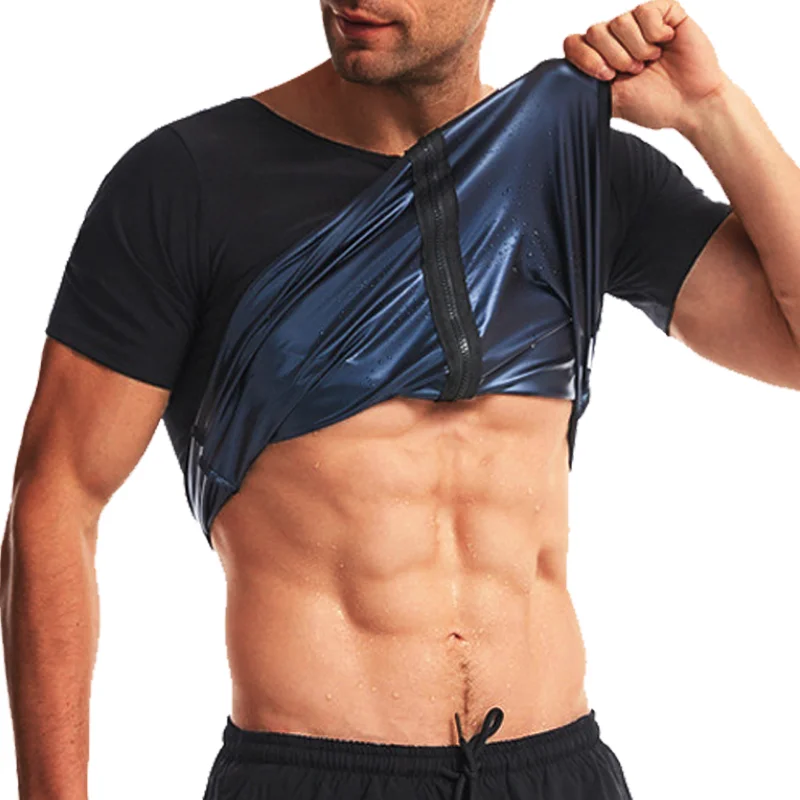 Men Sauna Suit Shirts Heat Trapping Sweat Compression Body Shaper Fat Burning Shapewear Tops Gym Exercise Trimmer Waist Trainer