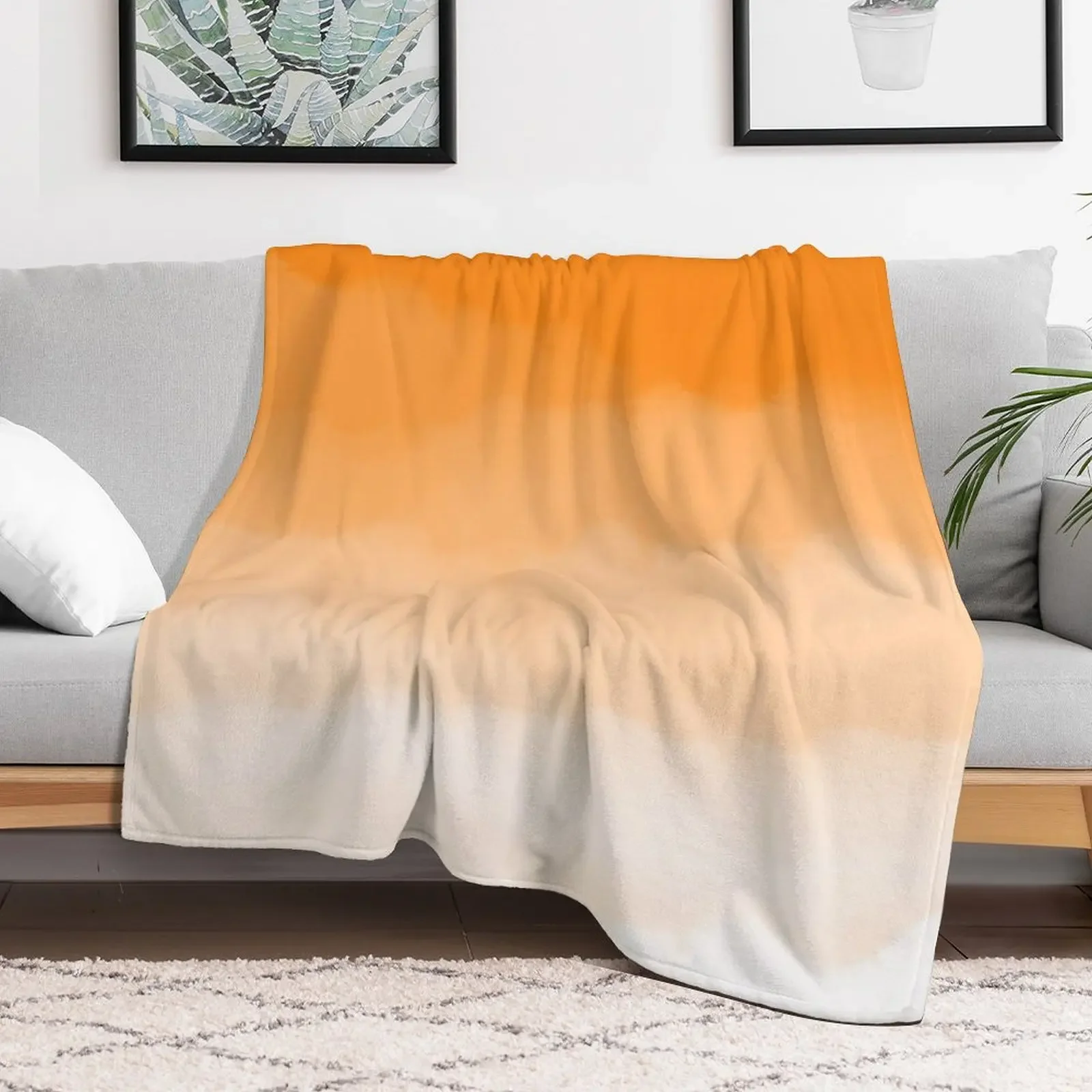 Orange Watercolor Ombre (orange/white) Throw Blanket Warm Flannel Blanket for Couch Chair Bedroom