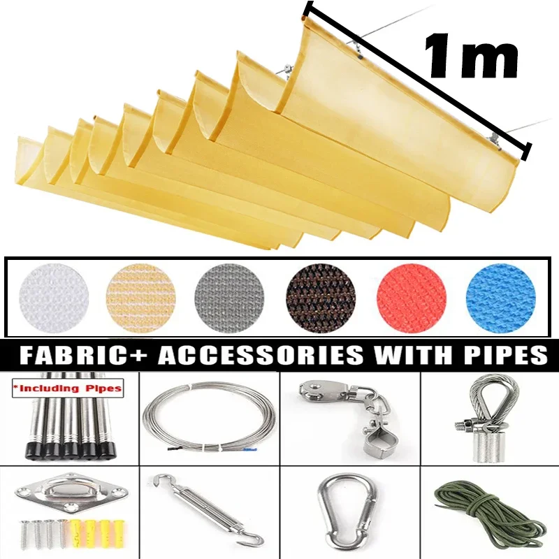 Width 1m Telescopic Wave Sunshade Sail Summer Pergola Waterproof Sun Canopy Swimming Pool Retractable Shading Nets Outdoor Awing