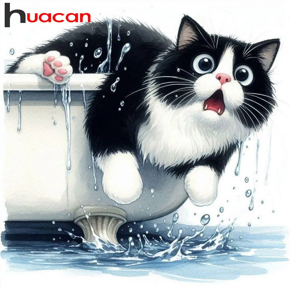 

Алмазная вышивка Huacan 5D DIY: Набор для вышивания алмазами «Кот в ванной» (полный круглый/квадратный крепление), Декор для дома