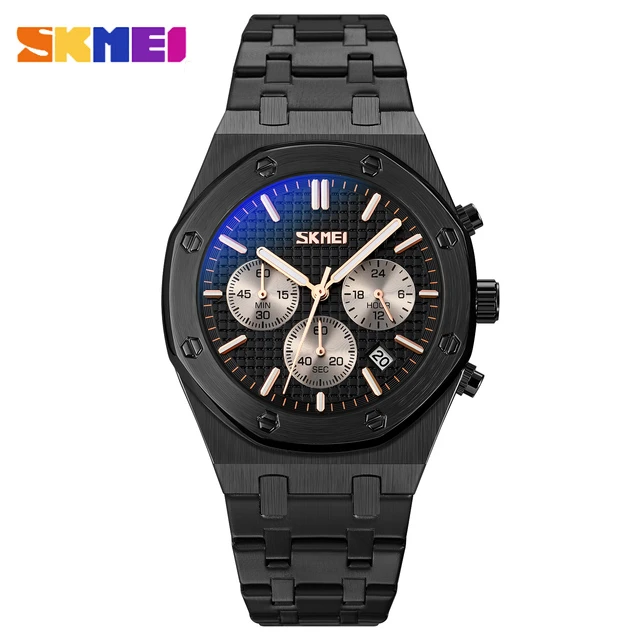 SKMEI 9296 Three eyes Quartz Men\'s Watch Fashion Stainless Steel Calendar Waterproof Men Wrist watches Clock reloj hombre