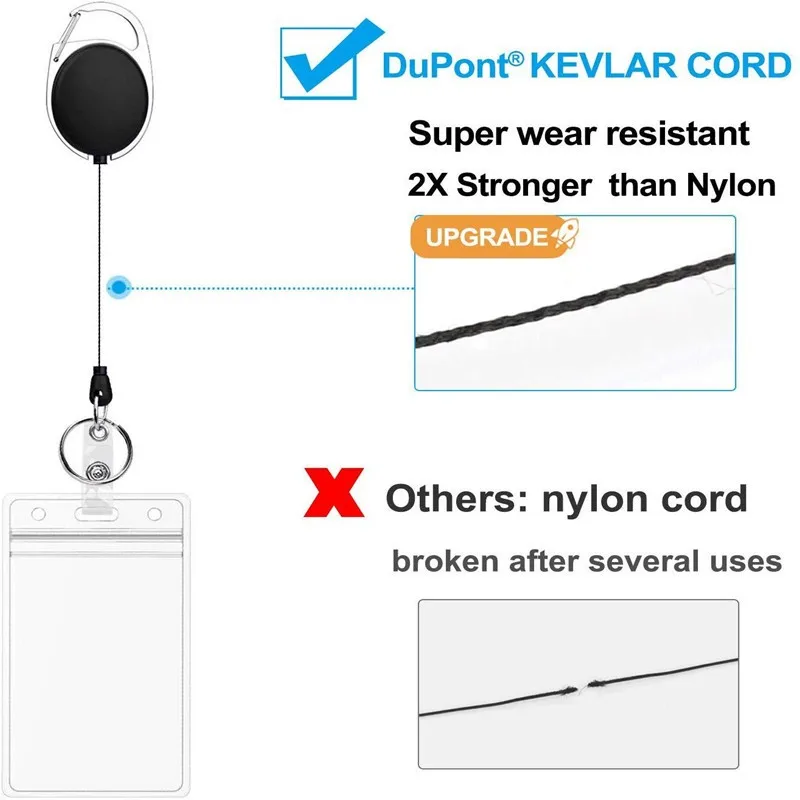 Retractable Badge Reel Set Black Zinc Alloy Telescopic Keychain PVC Waterproof Card Sleeve for Staff Doctor Access Pass Holder