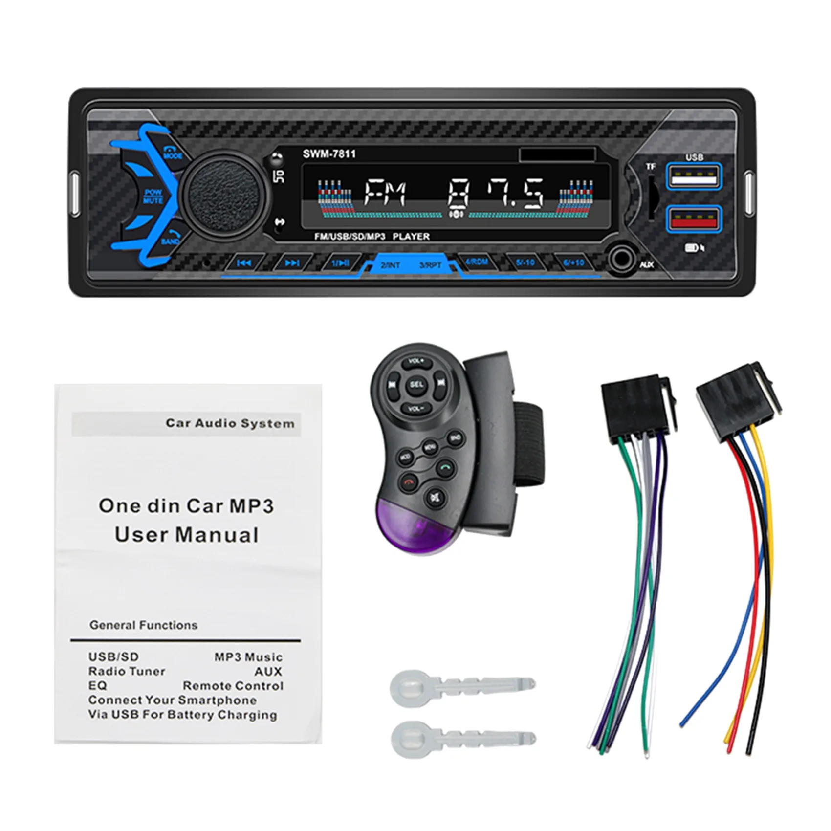 

1Din Car Mp3 Player Power-Off Memory Voice Assistant U Disk Card FM Radio Bluetooth Connection Player