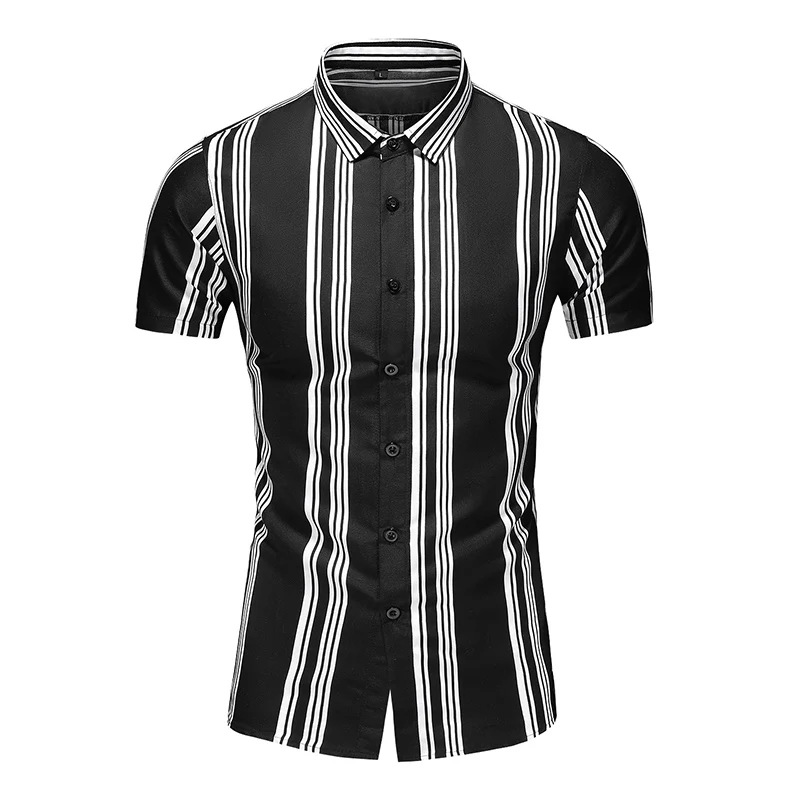 

Мужская рубашка большого размера в полоску, летняя коллекция 2023, с коротким рукавом, в гавайском стиле, приталенная, с принтом, молодежная, модная, для летнего отдыха