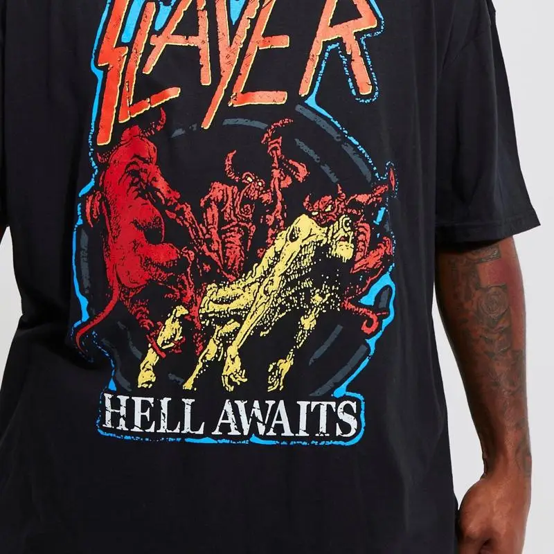 Rare Slayer band 90s basic black Short sleebe T shirt vtg NH21096