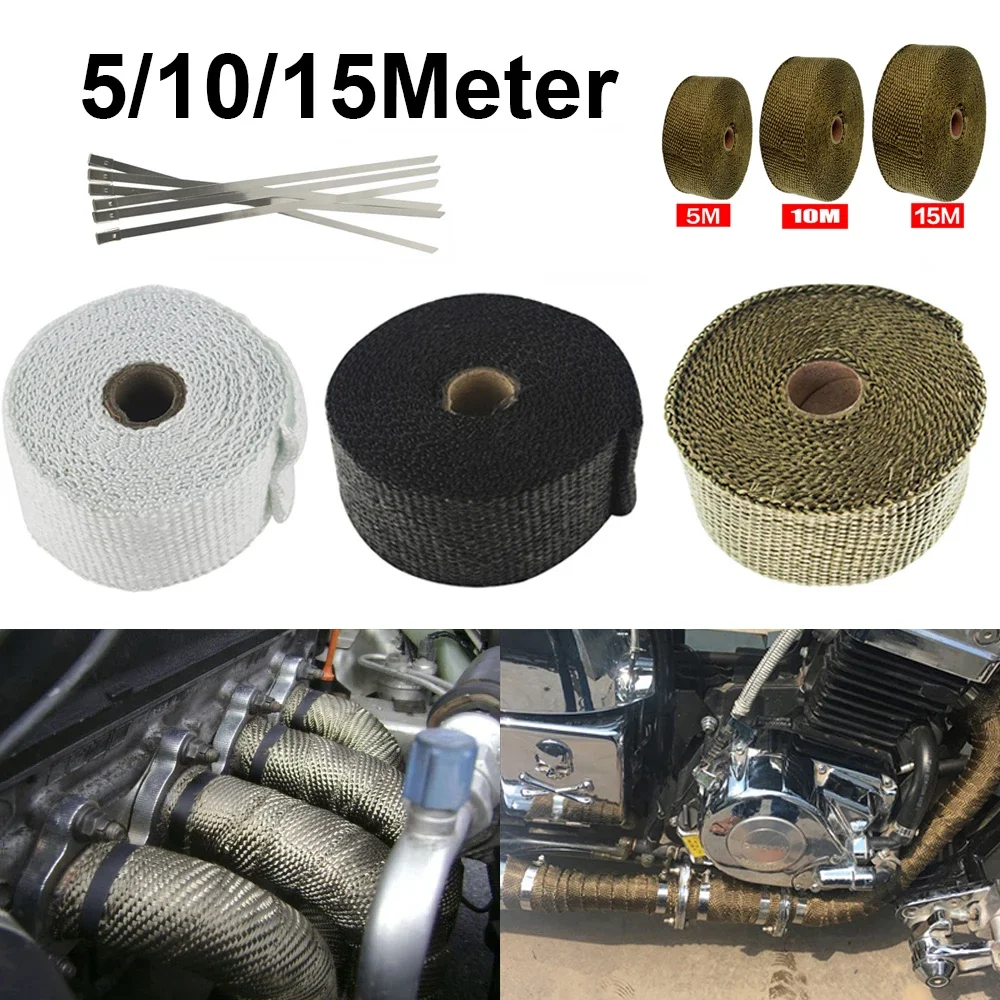 Exhaust Thermal Exhaust Tape Header Heat Wrap Resistant Downpipe 15M For Motorcycle Car Accessories Winter Insulation With Ties