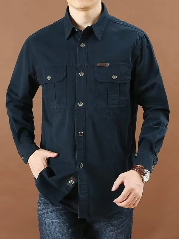 Men's Casual Long Sleeve Shirt Workwear Construction Site Laborer Style Autumn Outerwear Comfortable Wearing No Ironing Required