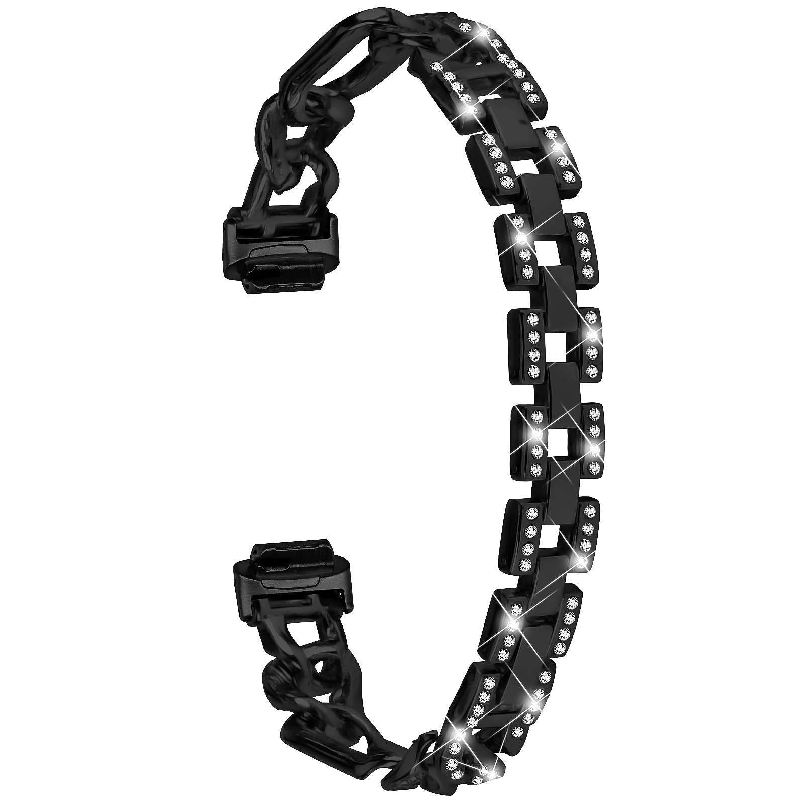 

For Fitbit Inspire 3 Alloy Metal Watch Band Bling Rhinestone Decor Bracelet Strap - Black