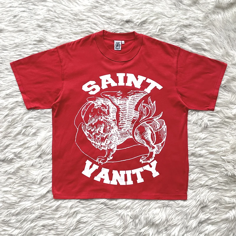

Summer Washed Red SAINT VANITY T Shirt Men Women T-shirt Top Cotton Tees