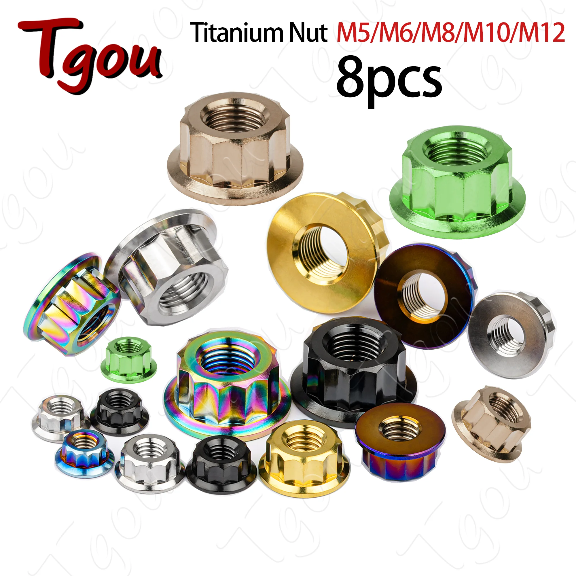 

Tgou Titanium M5 M6 M8 M10 M12 Bi Шестигранный фланец 12-точечные гайки для модернизации мотоцикла 8 шт.