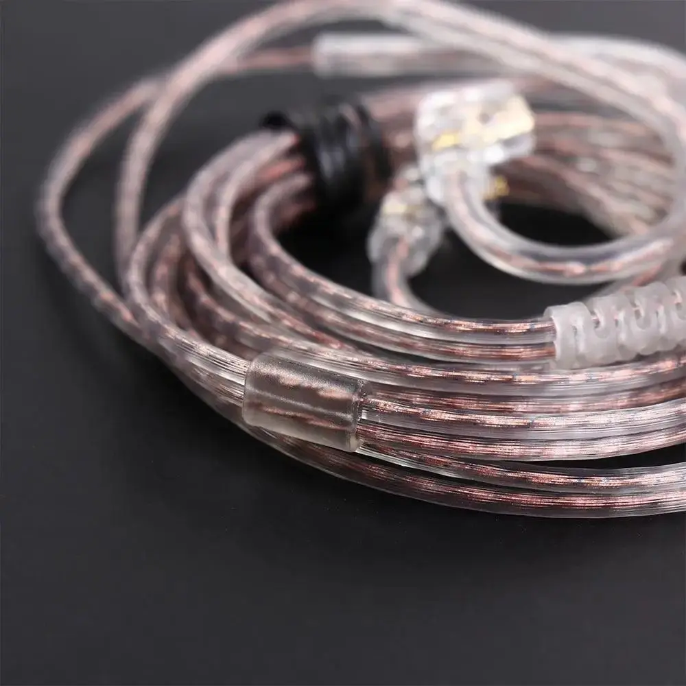 Oxygen-Free Copper Twisted Earphone Cable High-Purity Copper Transparent Black 2Pin Earphone Cable 125cm Ear-Winding Design