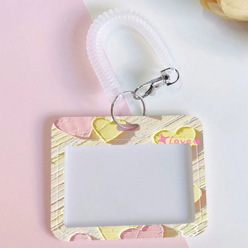 Creative Design Card Holder with Retractable Spring Cord Pendant Keychain for Student Bus/Metro Card Meal Card Protection Case