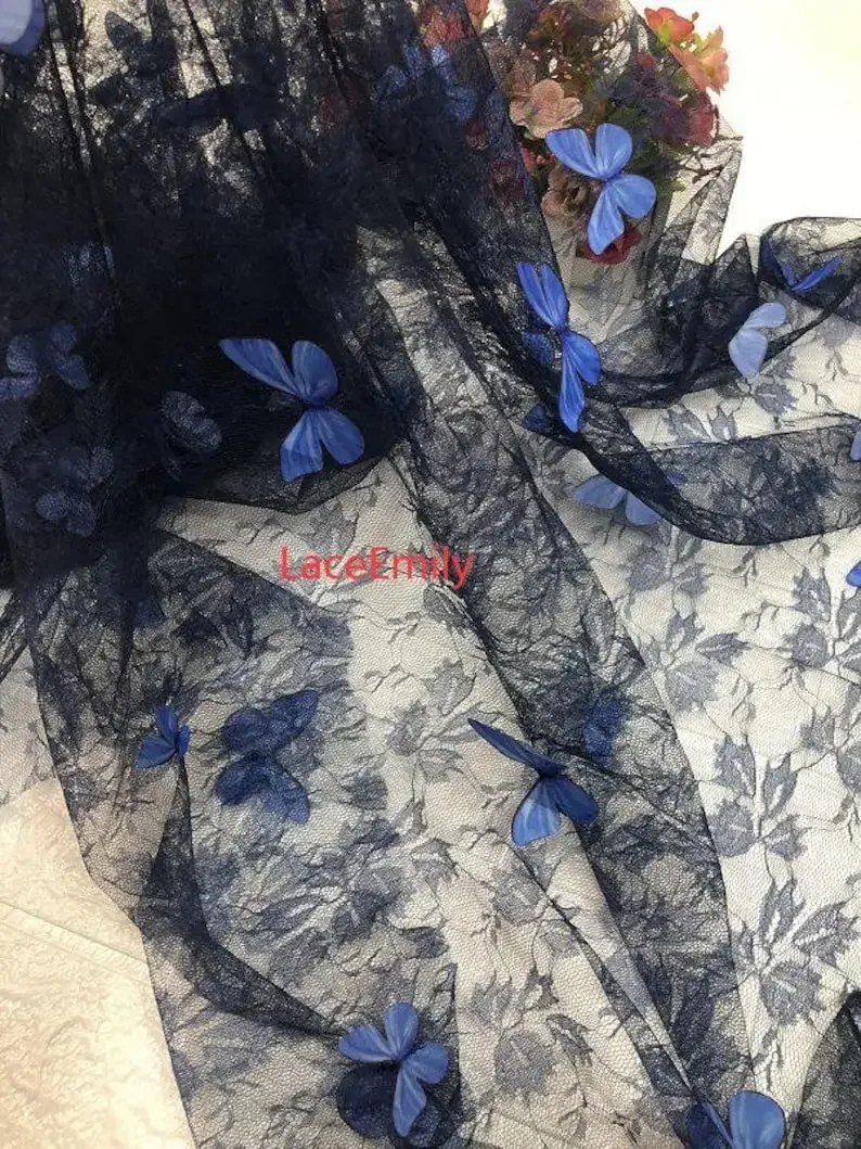 4 Colors 3D butterfly embroidery lace fabric Pink butterfly soft tulle For Wedding Dress Bridal Veil Tutu dress Baby