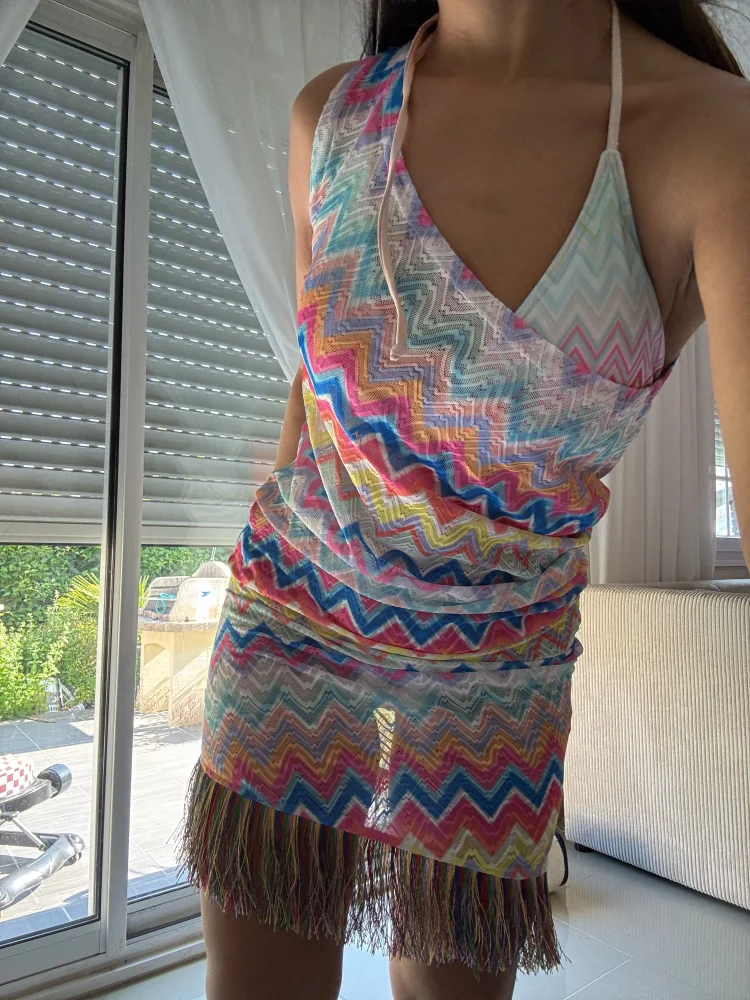 

Multicolour Printed Tassels Chic Dress Cozy Backless Skinny Sleeveless High Waist Halter Sling Vestido For Female Y2k Beachwear