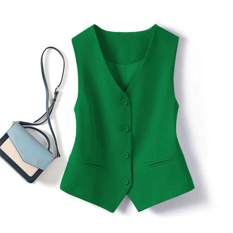 Women vest coat 2026 new Spring Autumn slim-fitting solid color pocket v neck short waistcoat vest women's clothing