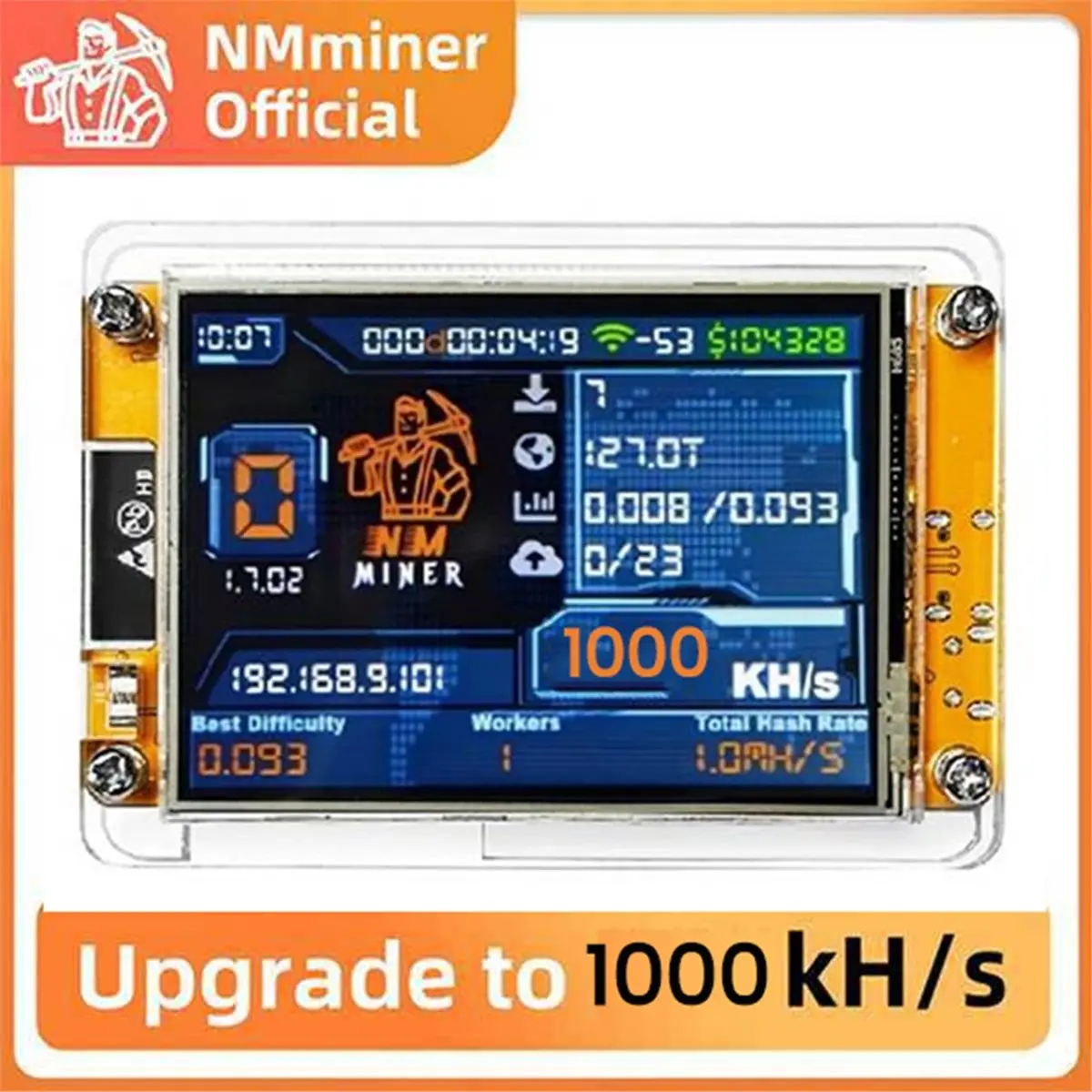 1000KH/S +Stand 2.8 Inch Smart Display Upgraded Harshrate Bitcoin Crypto Solo Lottery Miner