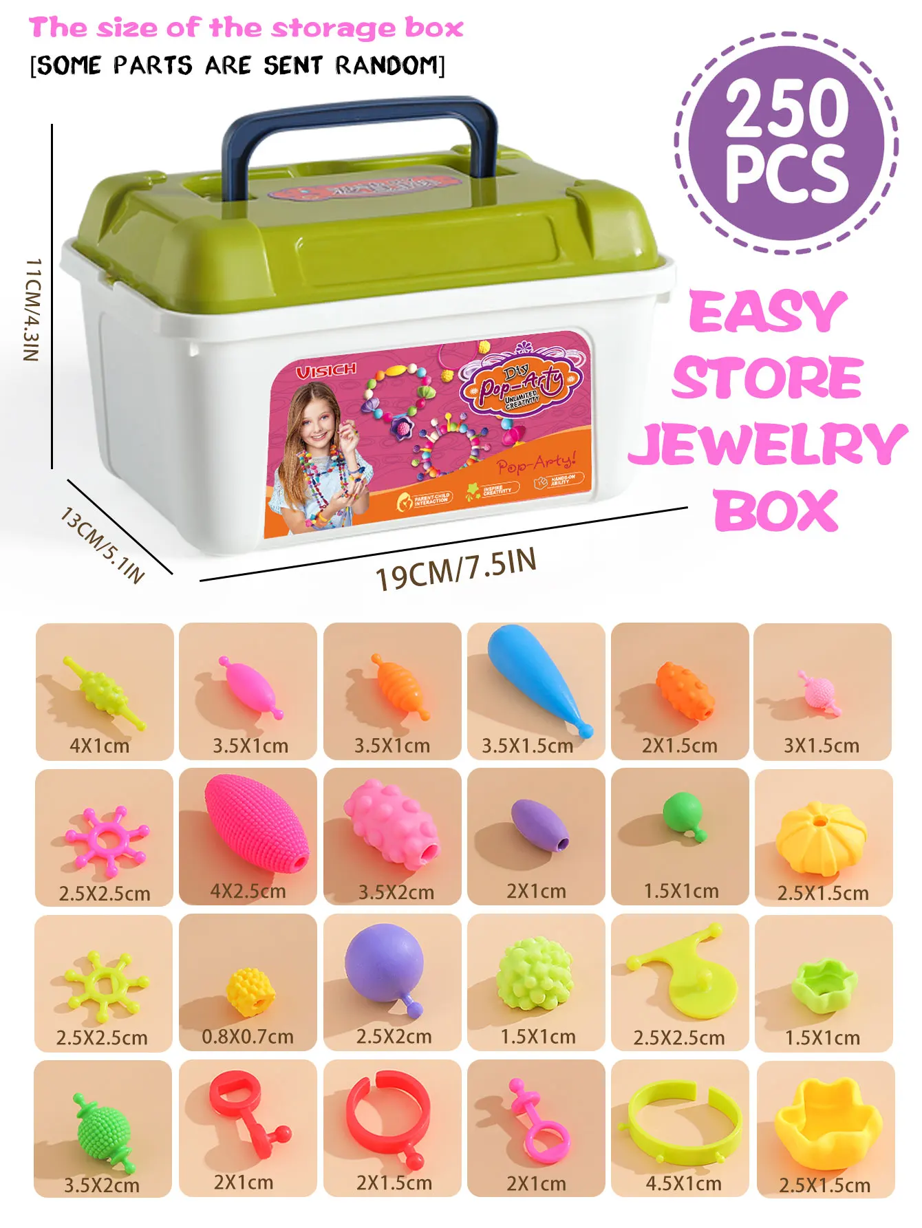 Kit pembuatan perhiasan DIY 250PCS, cocok untuk anak usia lebih dari 3 tahun (warna dan gaya acak cocok)