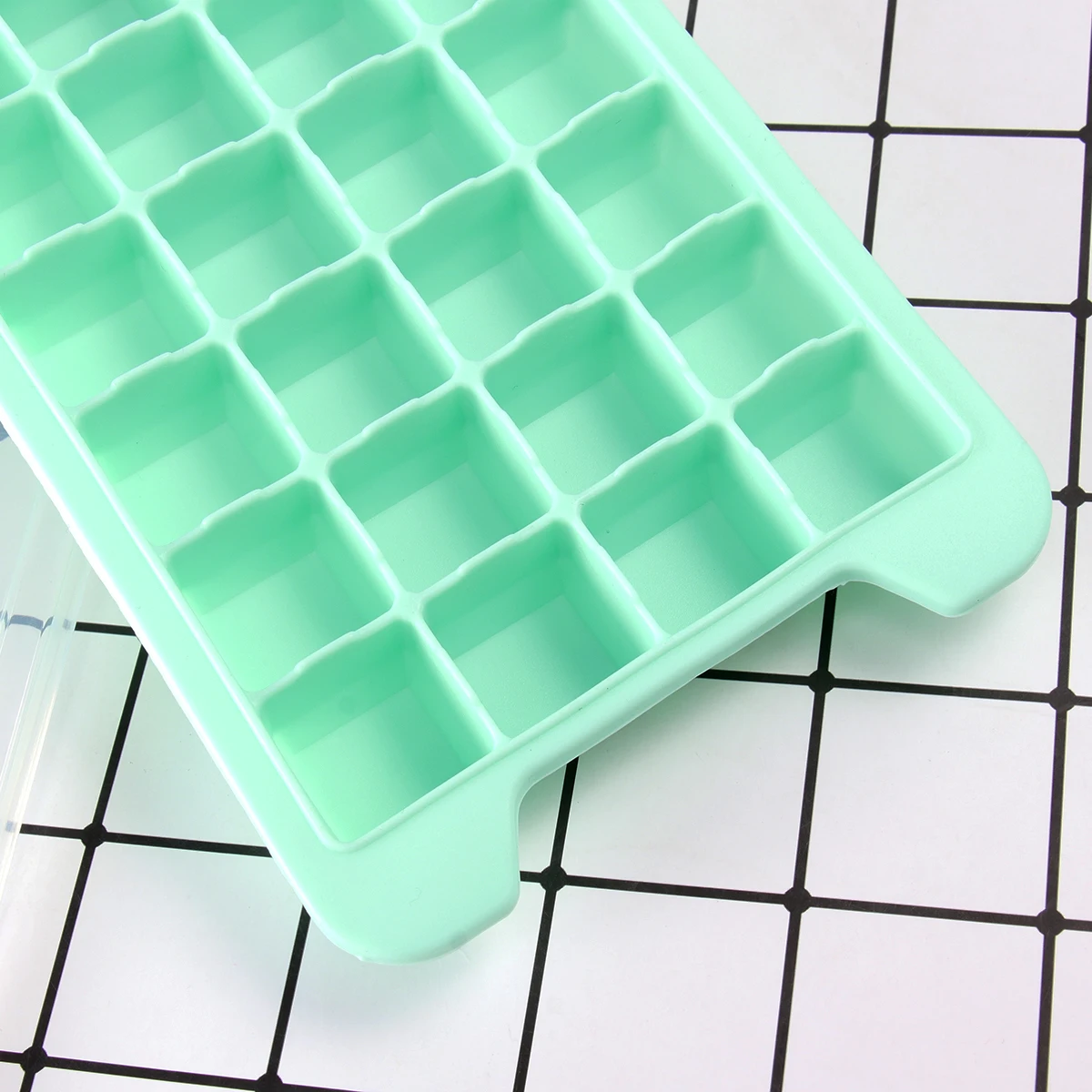 

1pc Silicone Cream Mold Tray Ice Maker Tool Home Kids Party Reusable Dishwasher Safe With Lid 36 Grid Square Green Large Size