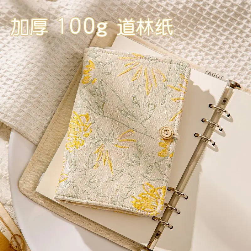 A6 A5 6穴ルーズリーフノート、3D花柄ファブリックカバー付き日記帳、詰め替え用紙付き、取り外し可能なバインダー、学生へのギフト