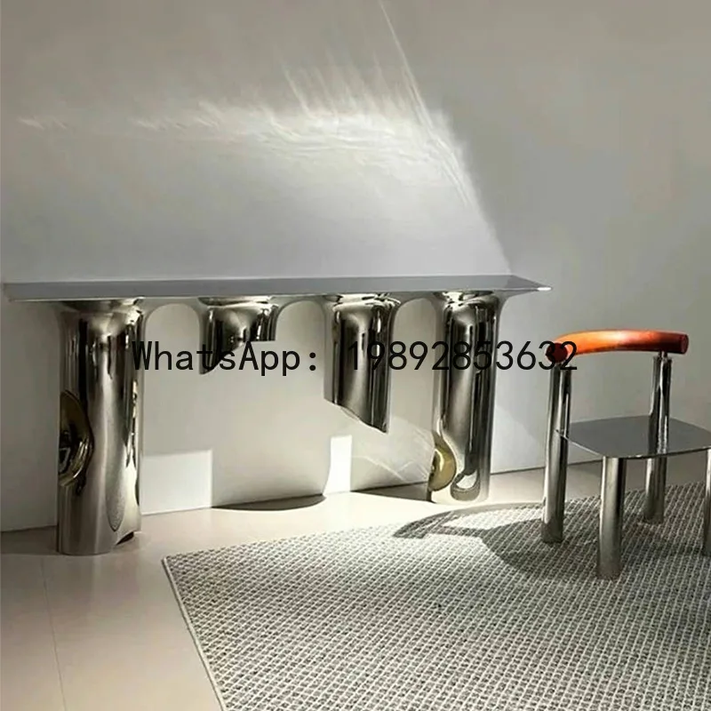 BF Italian Style Light Luxury Entryway Table Marble Entryway Console Modern High-End Luxury Stainless Steel Entryway Table